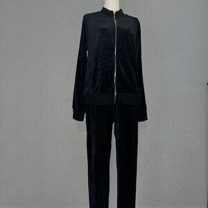 Vintage Retro 90's Y2K BEBE Velour Bedazzled Logo Sweat Track Suit Black EUC -XL